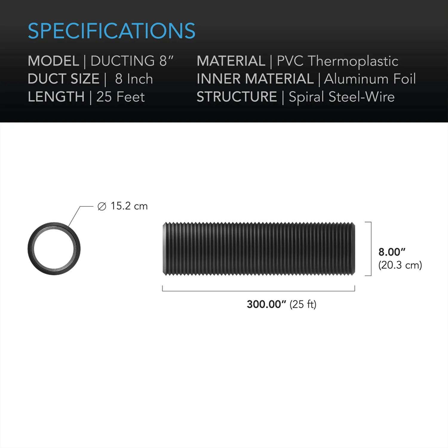 AC Infinity Flexible Four-Layer Ducting, 25-FT Long, 8-Inch