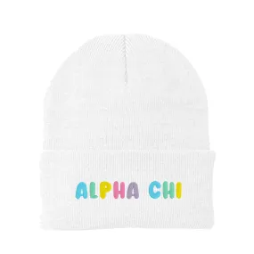 Alpha Chi Omega Bubble Embroidered Beanie - Alpha Chi Pastel