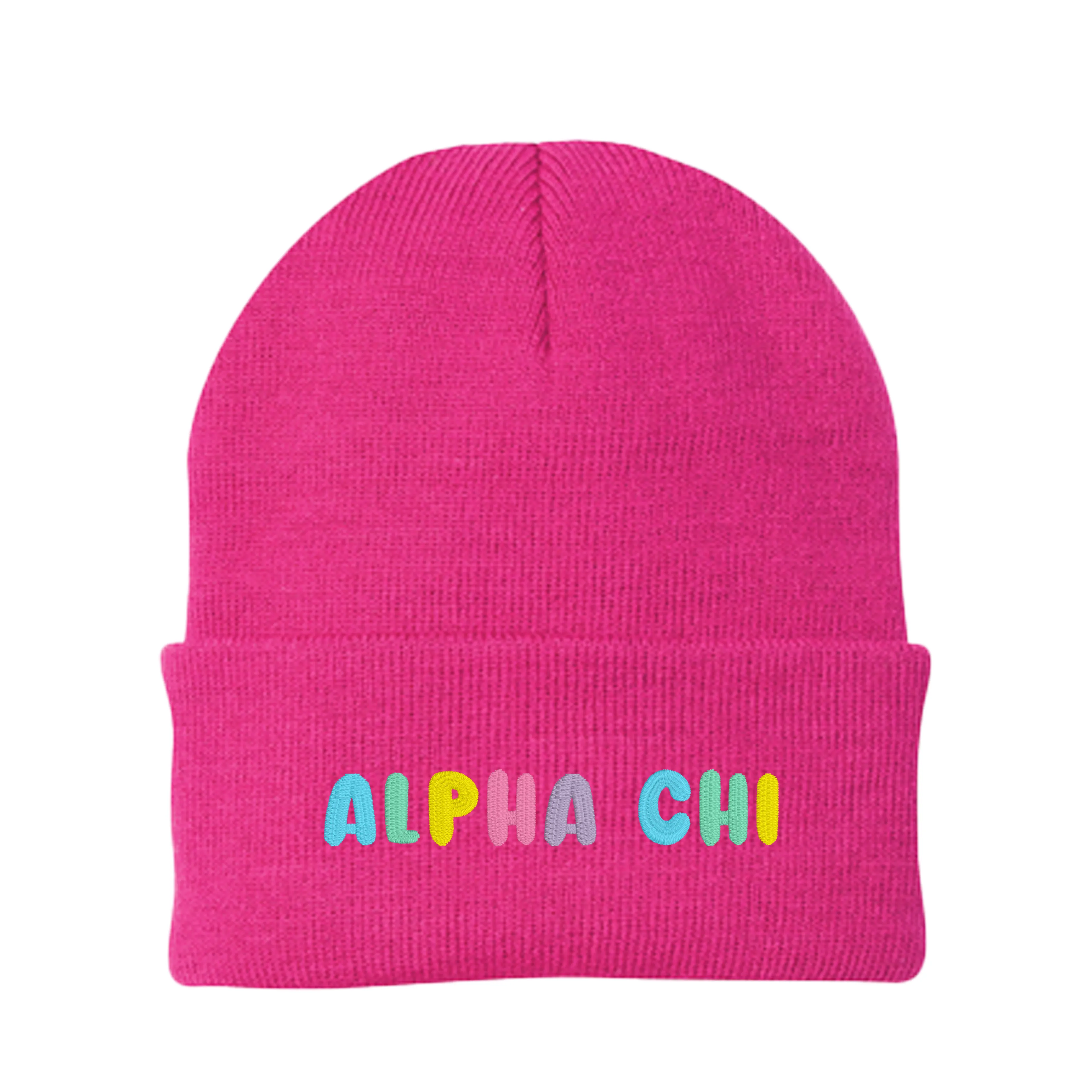 Alpha Chi Omega Bubble Embroidered Beanie - Alpha Chi Pastel