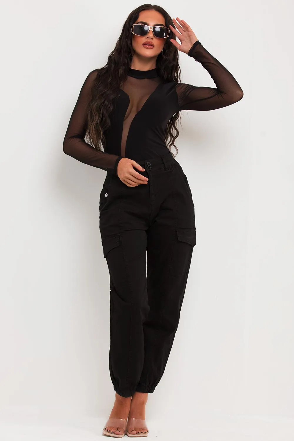 Black Cuffed Cargo Trousers