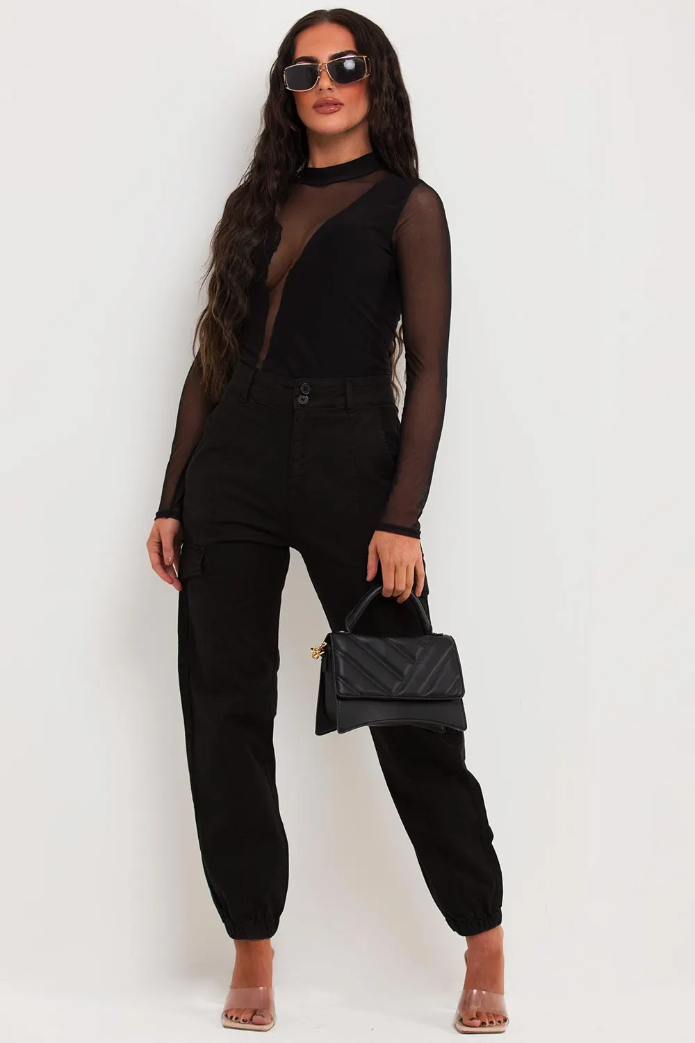 Black Cuffed Cargo Trousers