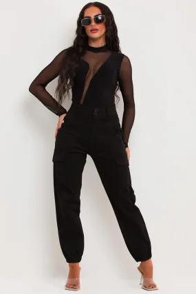 Black Cuffed Cargo Trousers