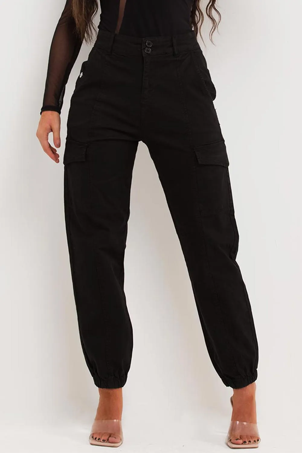 Black Cuffed Cargo Trousers