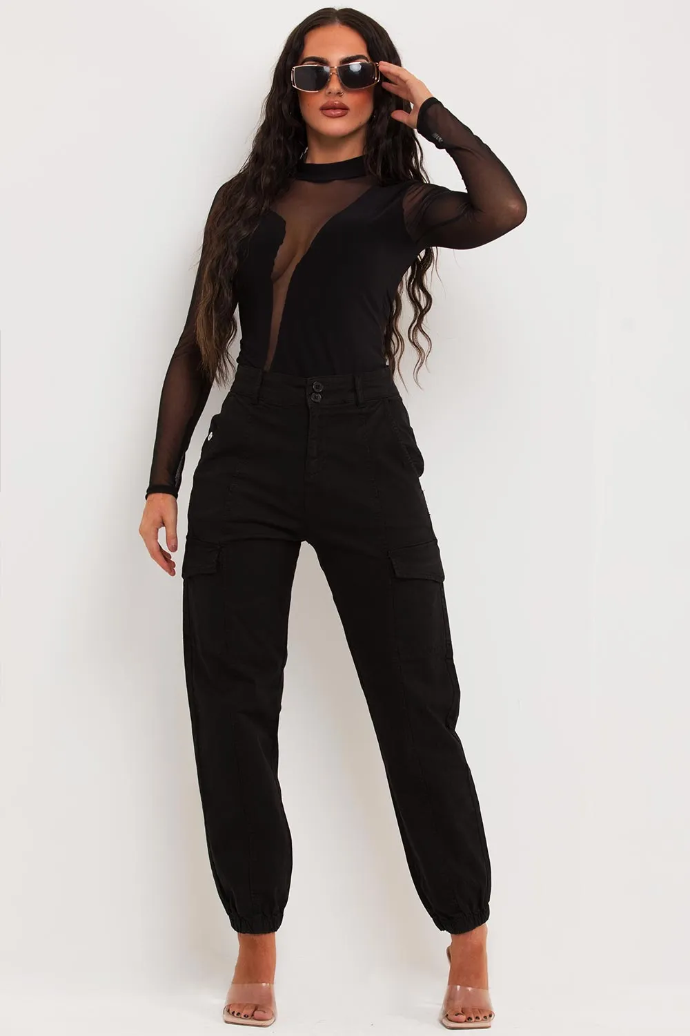 Black Cuffed Cargo Trousers