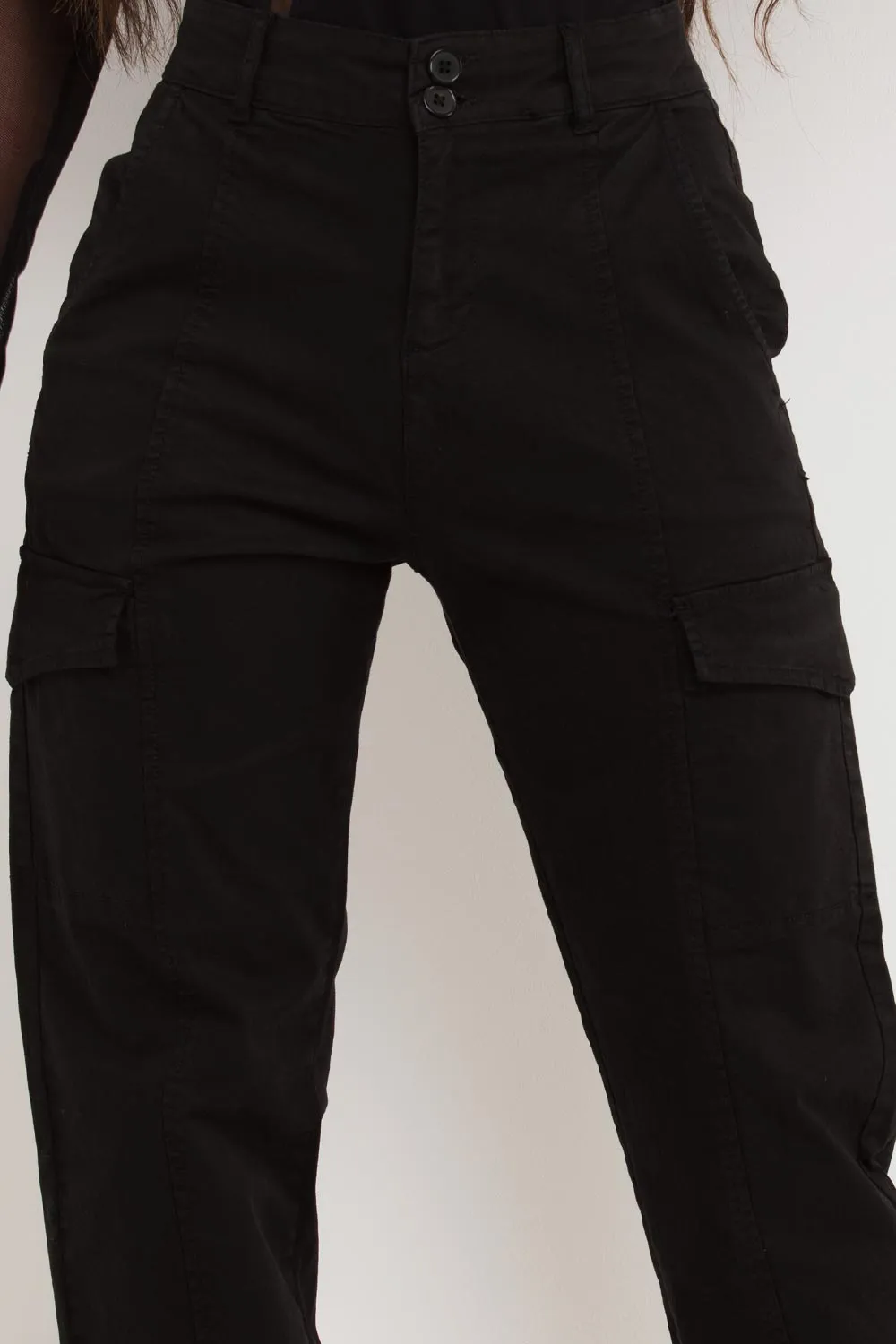 Black Cuffed Cargo Trousers