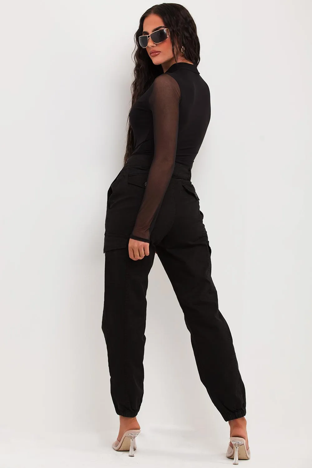 Black Cuffed Cargo Trousers