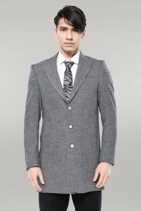Cachet Peak Lapel Grey Men Long Coat - Wessi