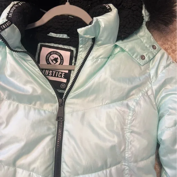 Justice Girls Mint Eskimo Puffer Quilted Heavy Coat Size 12