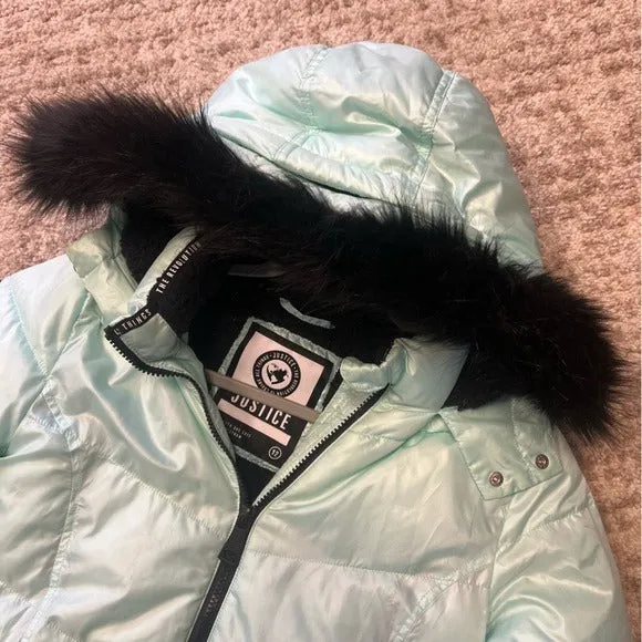 Justice Girls Mint Eskimo Puffer Quilted Heavy Coat Size 12