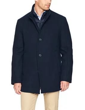 Marc New York by Andrew Marc Men's Linden Superior Wool Car Coat with Removable Quilted Bib, Ink, Large