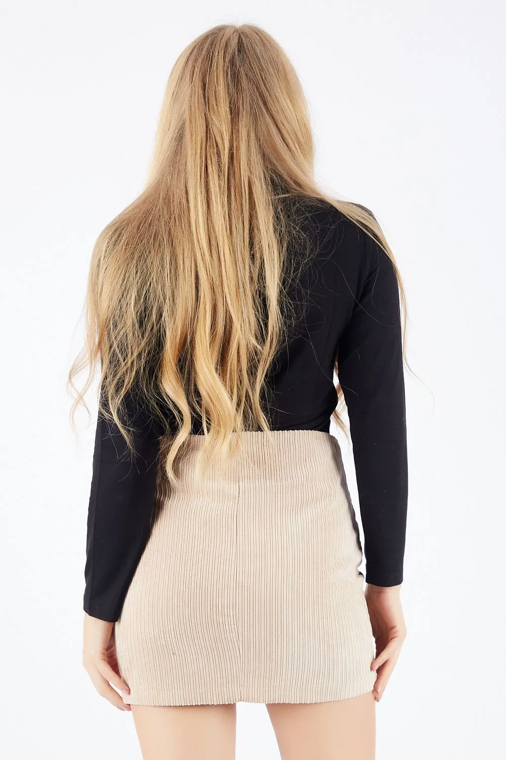 SNS Sense Beige Hidden Zipper Short Velvet Skirt - Lancaster