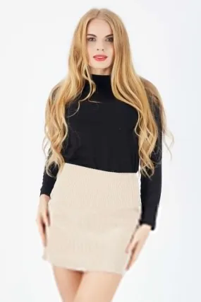 SNS Sense Beige Hidden Zipper Short Velvet Skirt - Lancaster