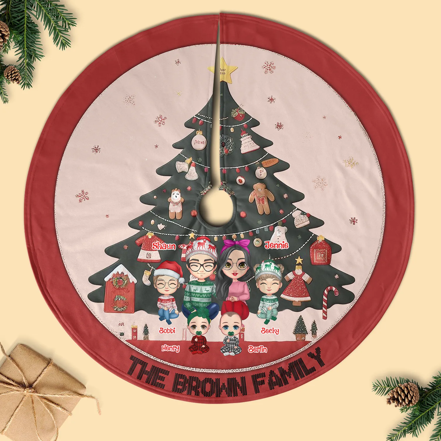 Snuggle Up Together Personalized Christmas Pencil Tree Skirt
