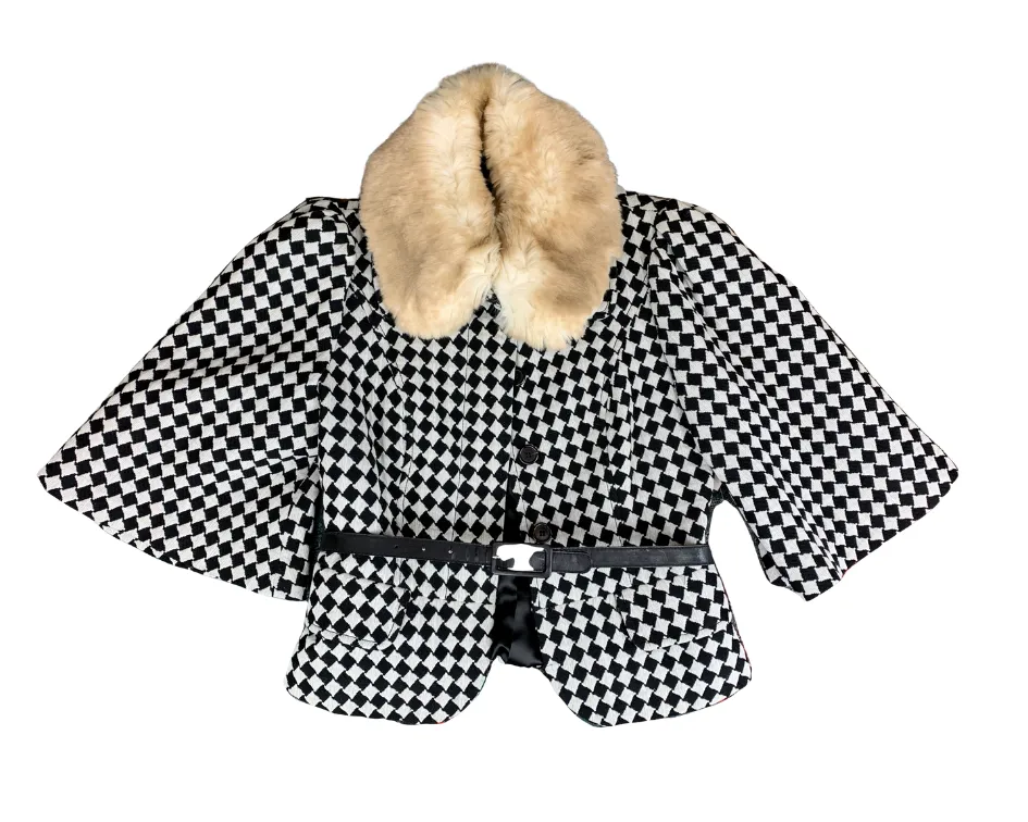 Tracy Reese Harlequin Jacket With Detachable Fur Collar