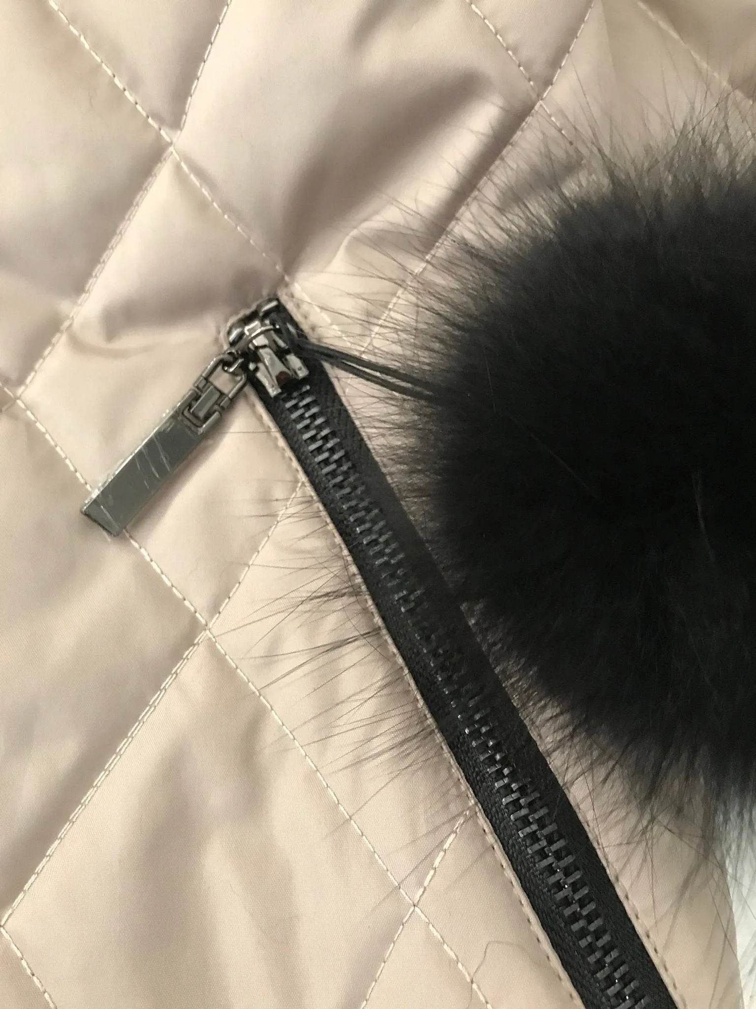 Women beige jacket сoat Hood trim fox fur and raccoon, Stand with Ukraine