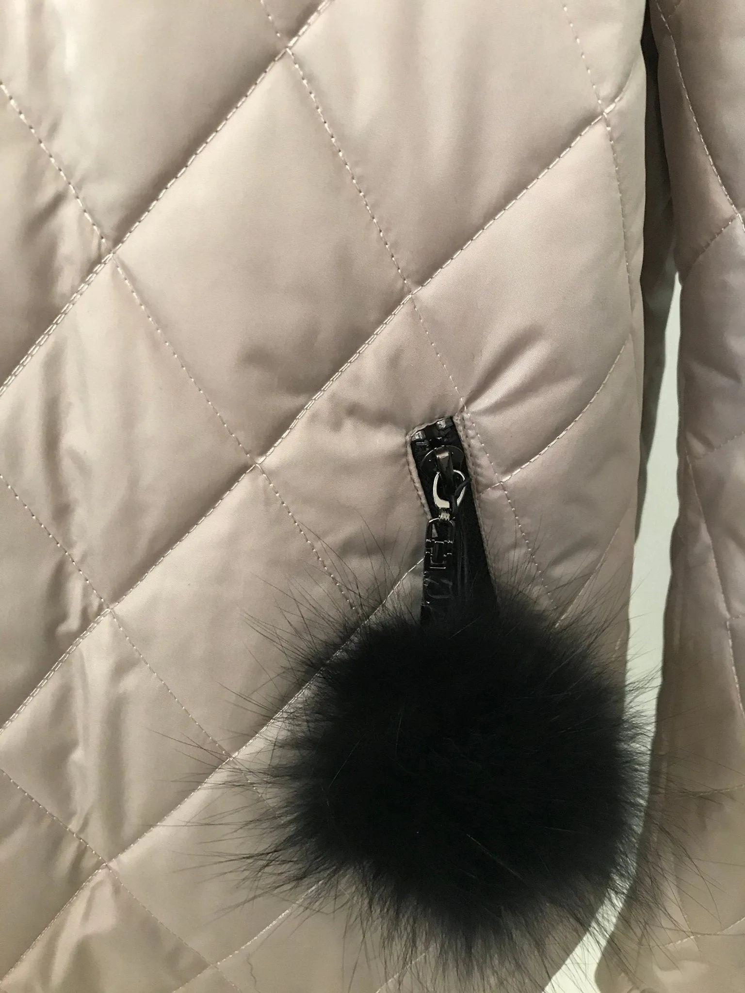 Women beige jacket сoat Hood trim fox fur and raccoon, Stand with Ukraine